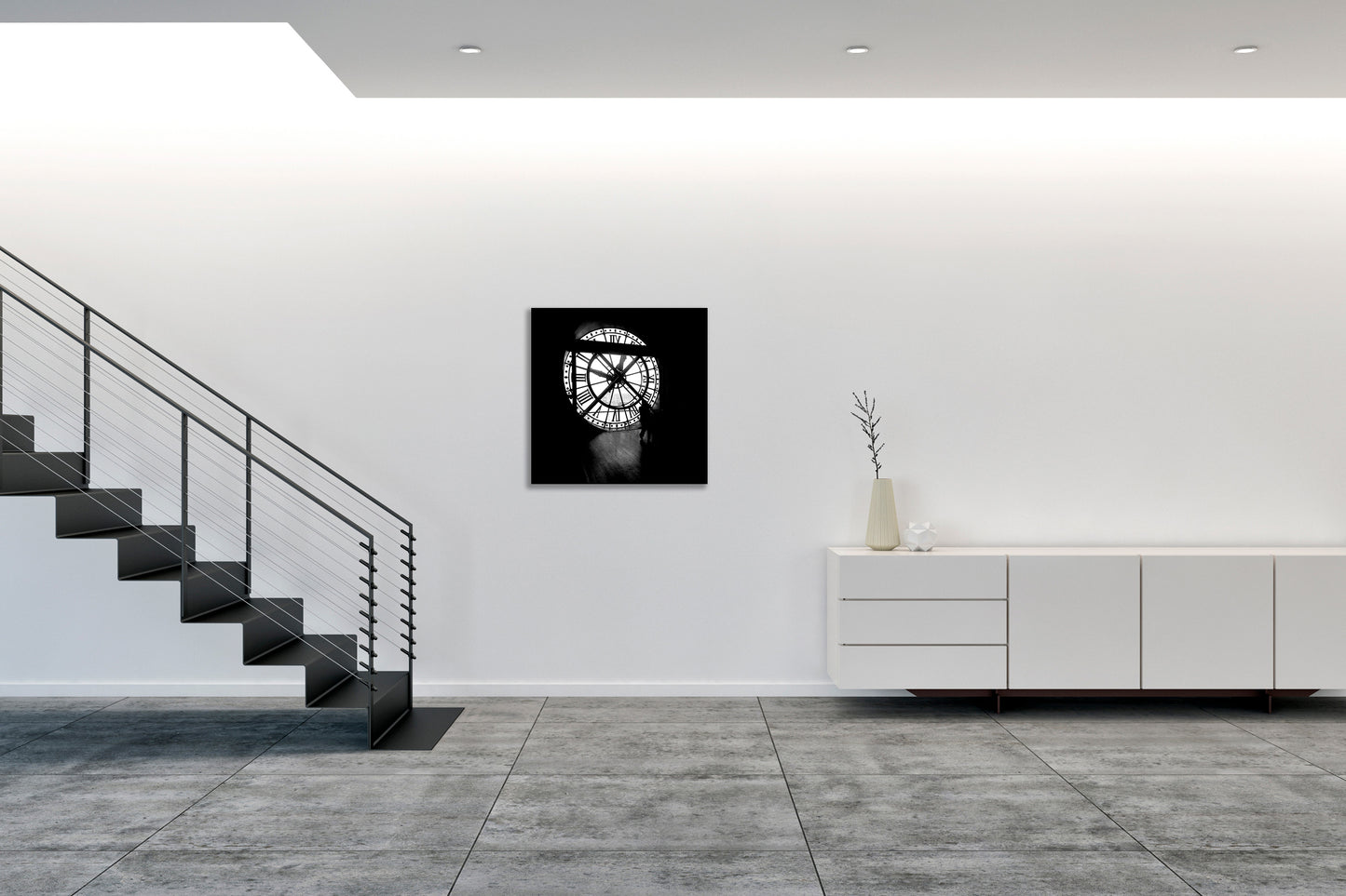 Inserita in un ambiente contemporaneo, l’immagine crea una pausa visiva naturale. Il bianco e nero aggiunge carattere senza invadere lo spazio. Placed in a contemporary interior, the image creates a natural visual pause. Black and white adds character without overwhelming the space.
